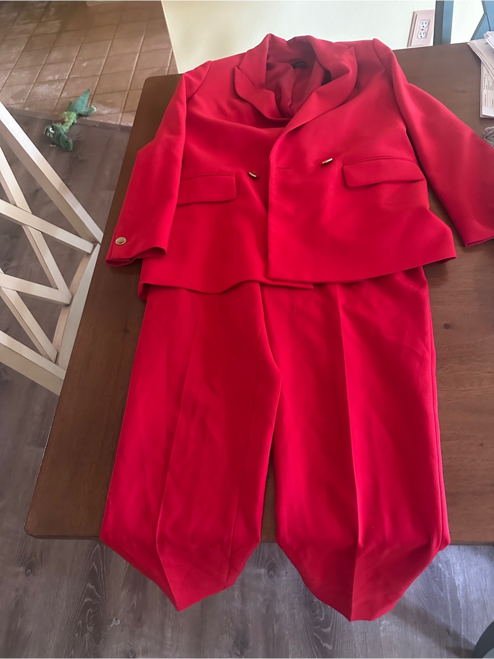 Zara Bold Red Women's Tailored Pantsuit with Gold Accents
